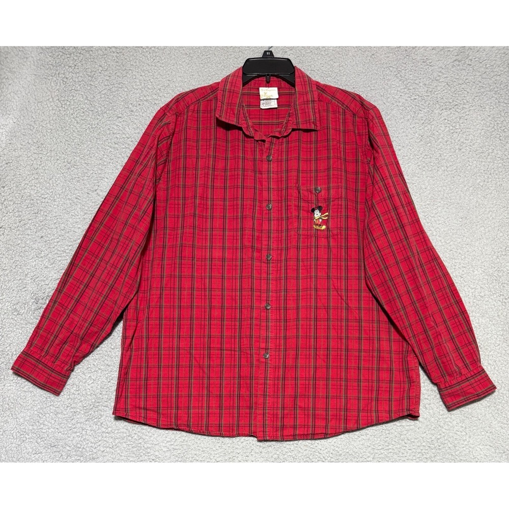 Disney Store Long sleeve‎ Plaid button up shirt Mickey embroidered Mens Large